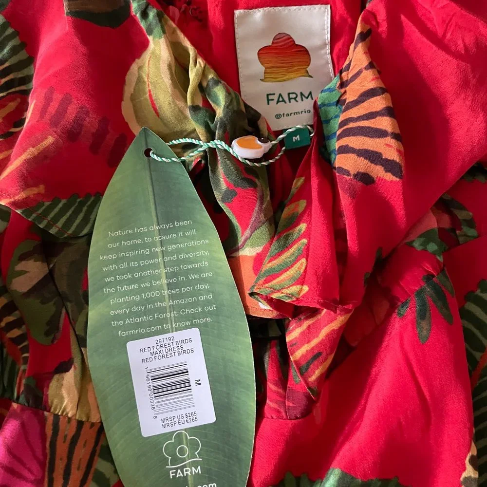 FARM Rio Red Tropical Leaf Midi Dress with Green Accents - Picture 6 of 6